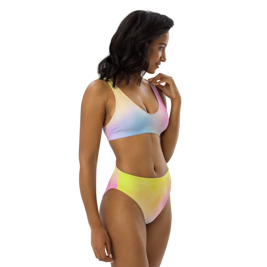 Women's Colorful Pastel Watercolor Recycled Bikini - Removable Padding, Buttery Soft Quick-Drying UPF 50+ Fabric