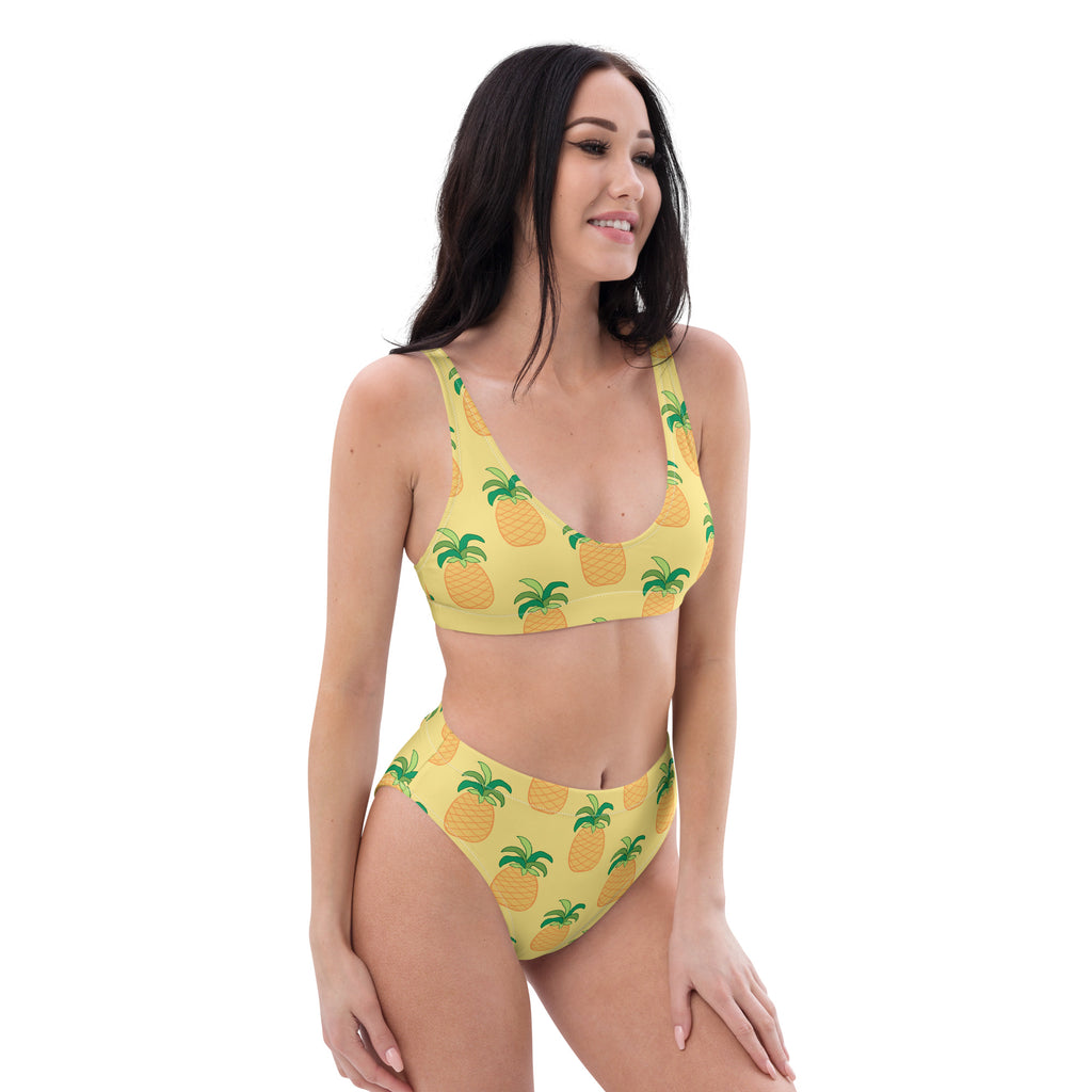 Women's Yellow Pineapple Recycled Bikini - Removable Padding, Buttery Soft Quick-Drying UPF 50+ Fabric