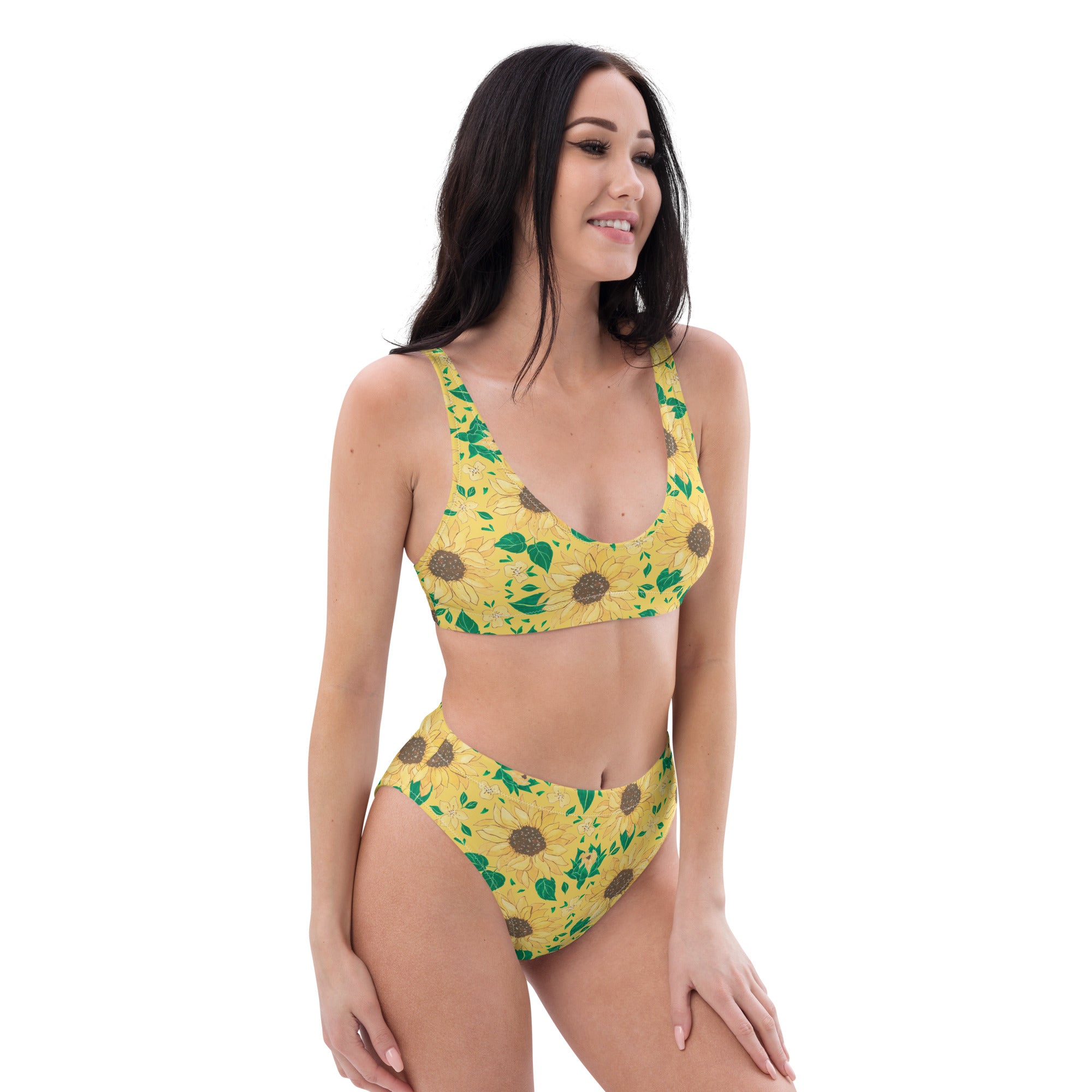 Women's Yellow Sunflower Recycled Bikini - Removable Padding, Buttery Soft Quick-Drying UPF 50+ Fabric