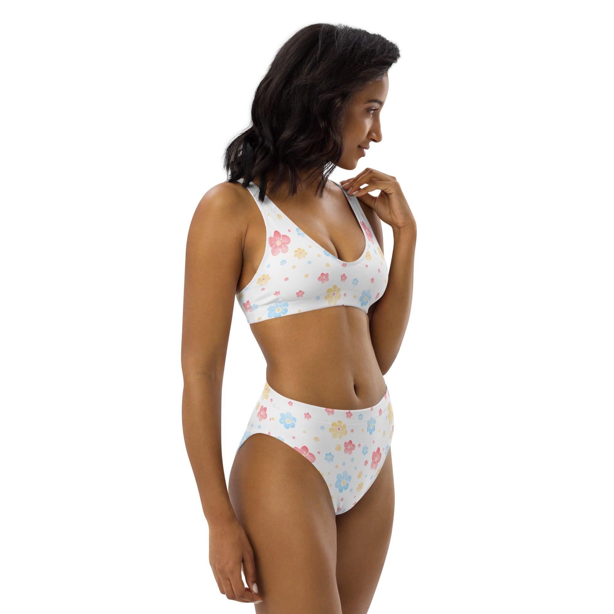 Women's White Pastel Floral Recycled Bikini - Removable Padding, Buttery Soft Quick-Drying UPF 50+ Fabric