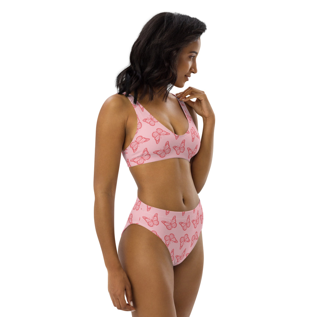 Women's Pink Butterfly Recycled Bikini - Removable Padding, Buttery Soft Quick-Drying UPF 50+ Fabric
