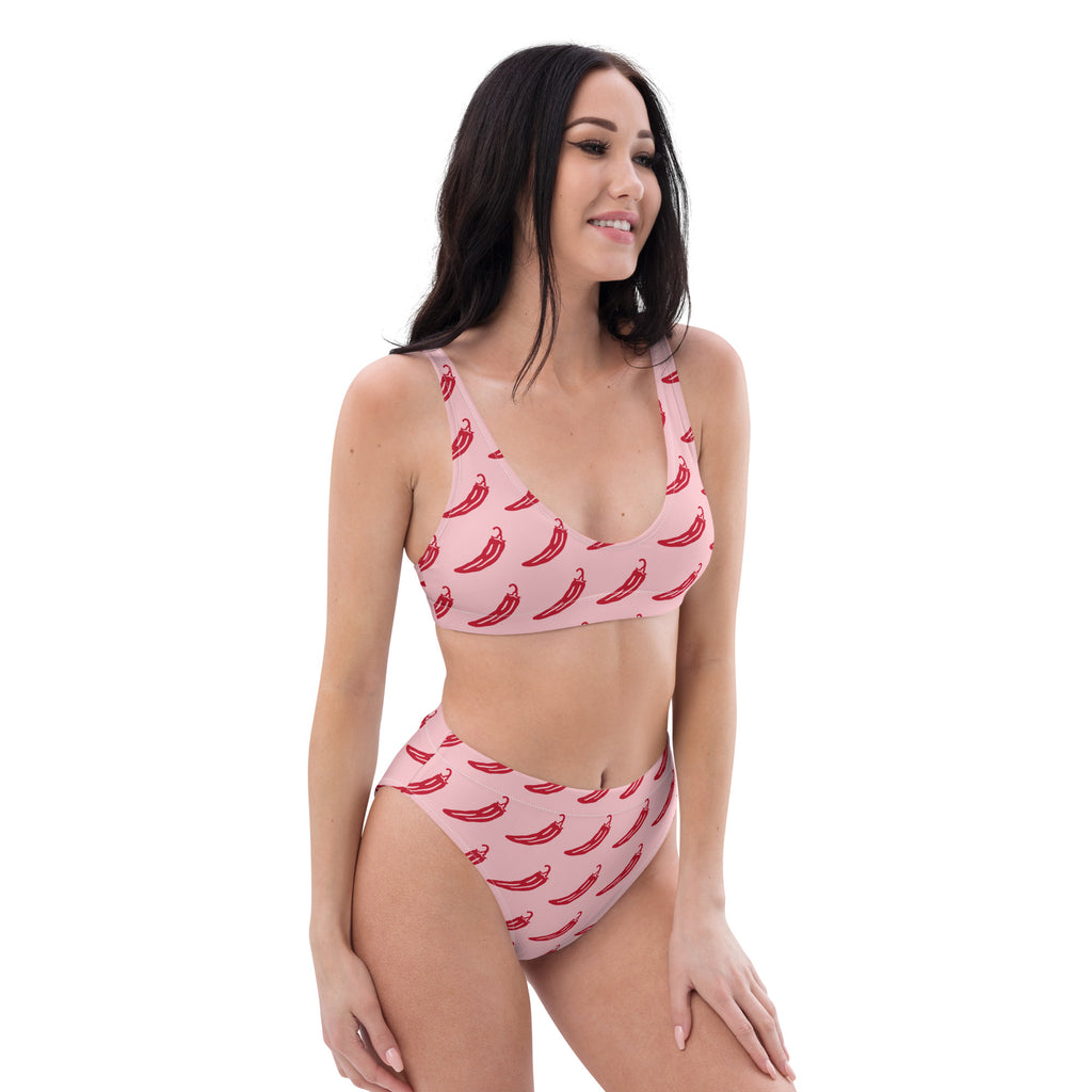 Women's Pink Chili Pepper Recycled Bikini - Removable Padding, Buttery Soft Quick-Drying UPF 50+ Fabric