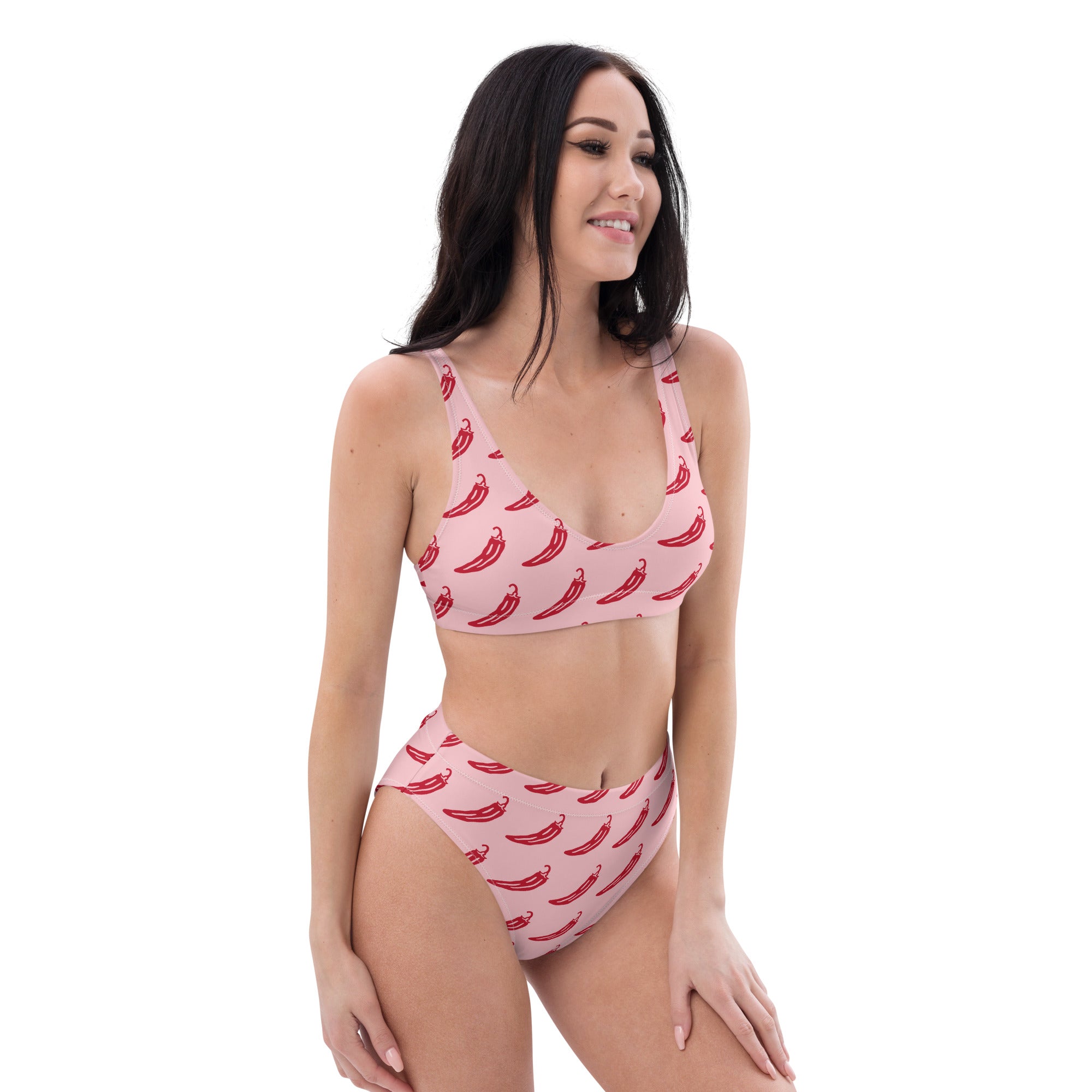 Women's Pink Chili Pepper Recycled Bikini - Removable Padding, Buttery Soft Quick-Drying UPF 50+ Fabric