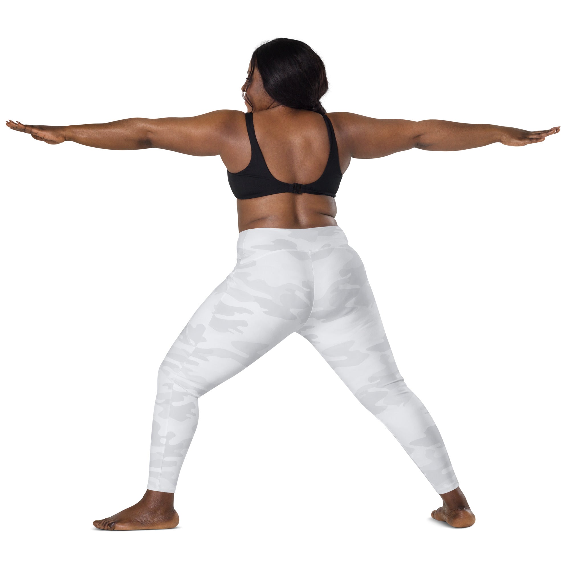 White camouflage high-waisted yoga leggings with pockets soft compression activewear pants for women
