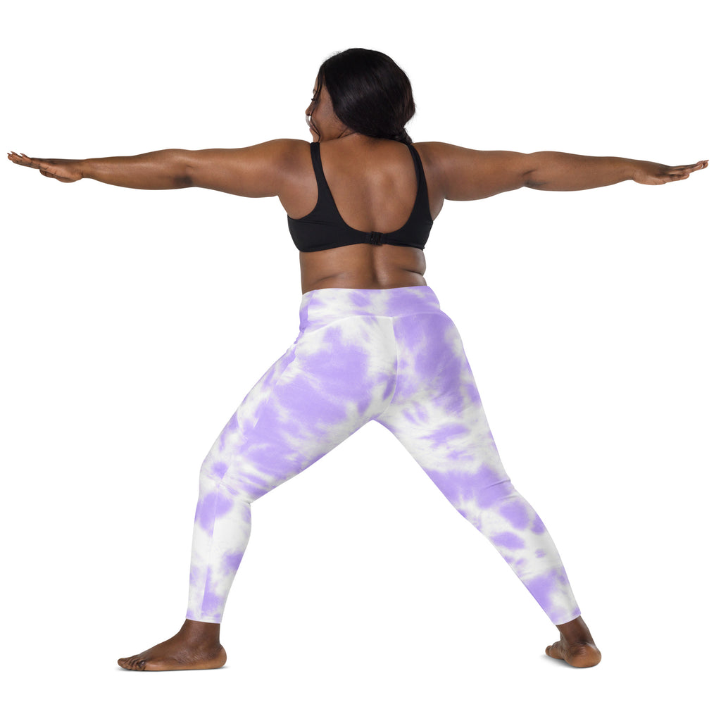 Women purple and white tie dye high waisted yoga leggings with pockets soft compression active pants