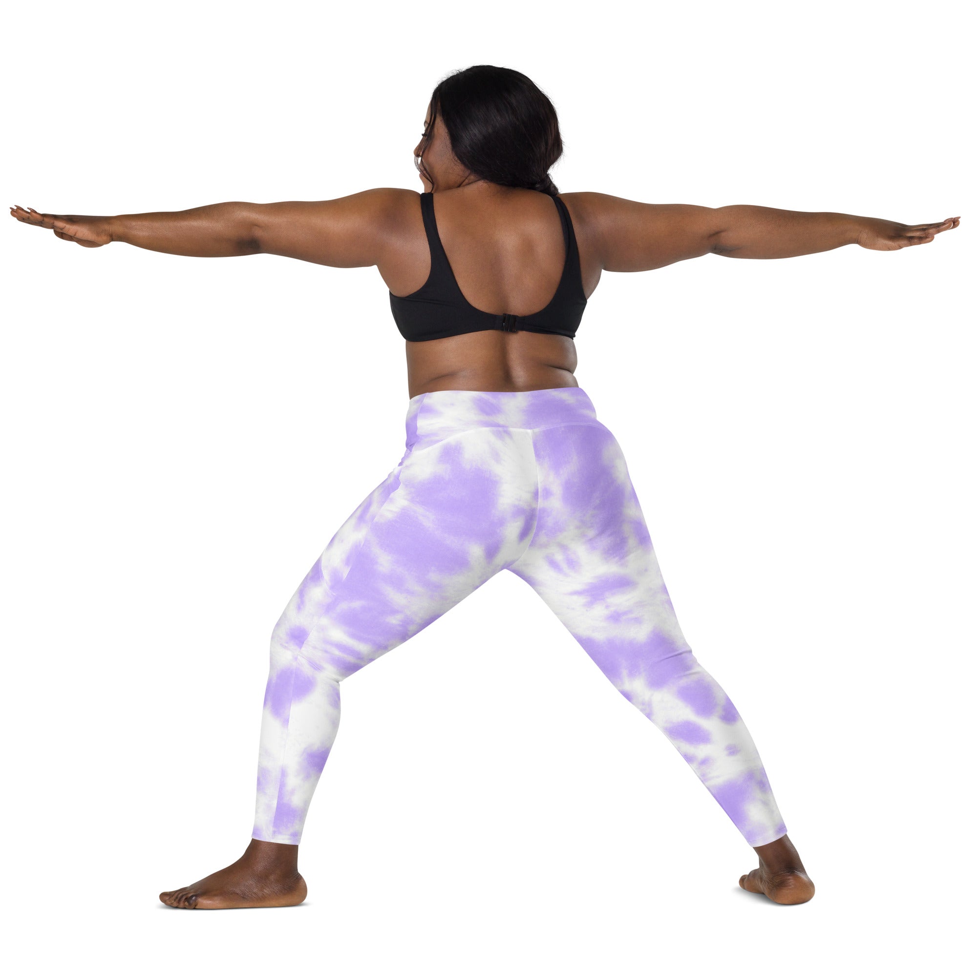 Women purple and white tie dye high waisted yoga leggings with pockets soft compression active pants