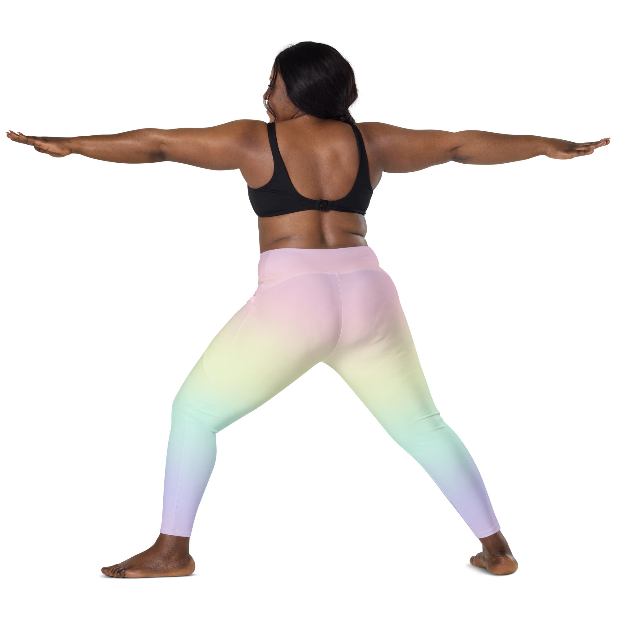 Women’s Pastel Rainbow Yoga Leggings With Pockets – High-Waisted, Soft Compression Active Pants