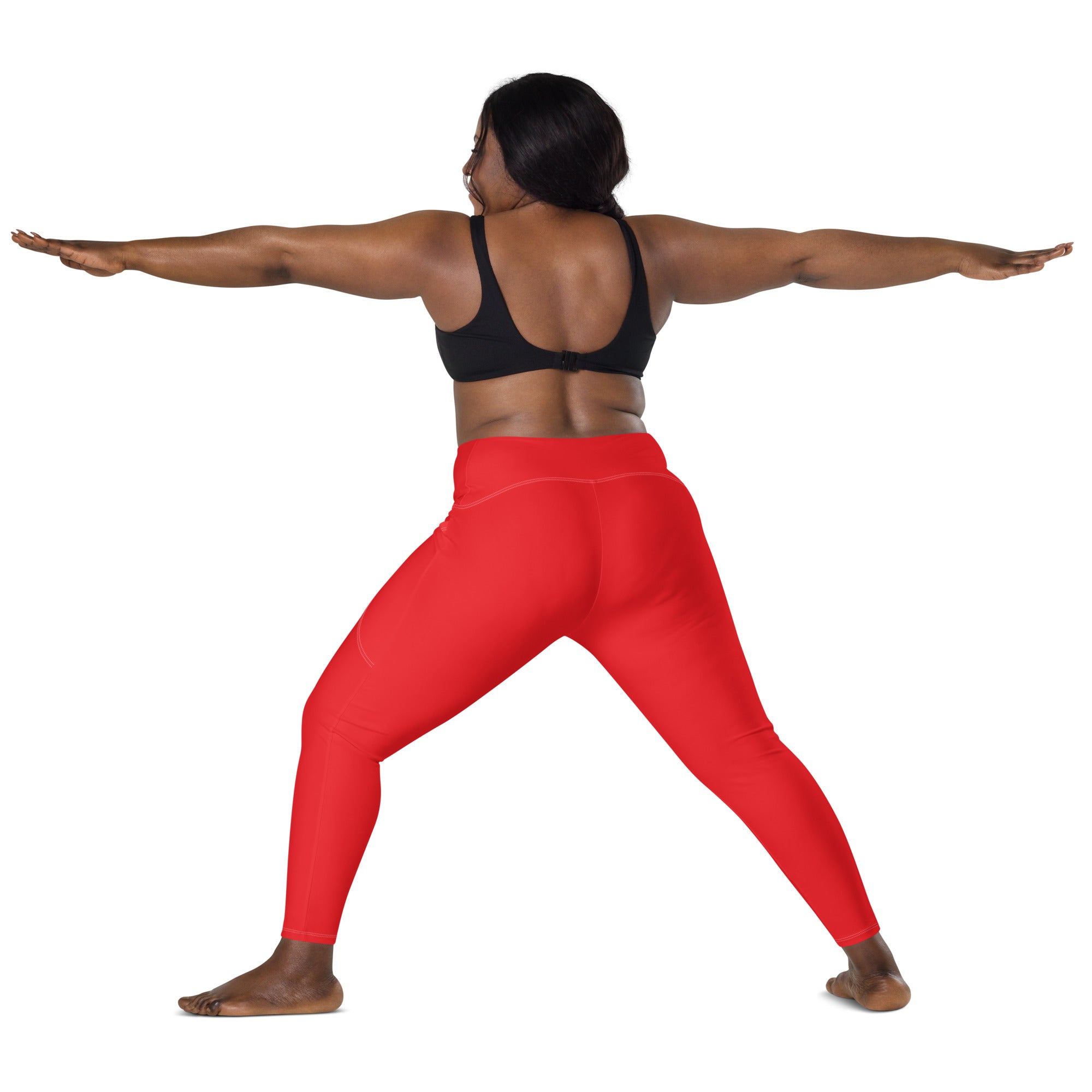 Women’s vibrant red high-waisted yoga leggings with pockets soft compression fabric for active wear