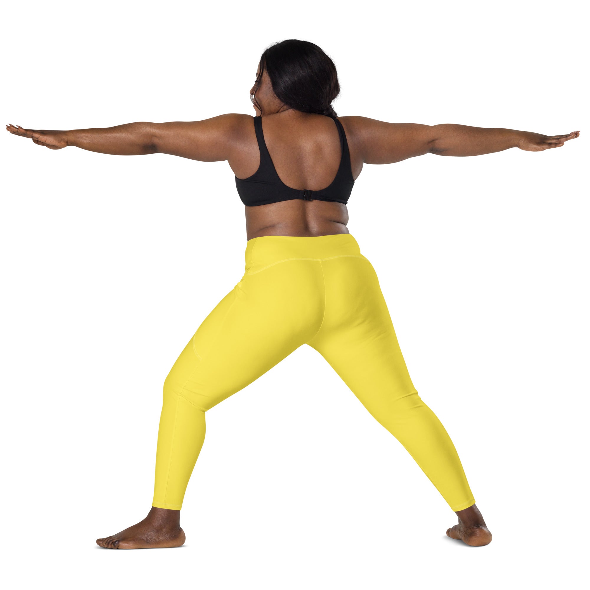 Women’s yellow high-waisted yoga leggings with pockets soft compression fabric perfect for active wear