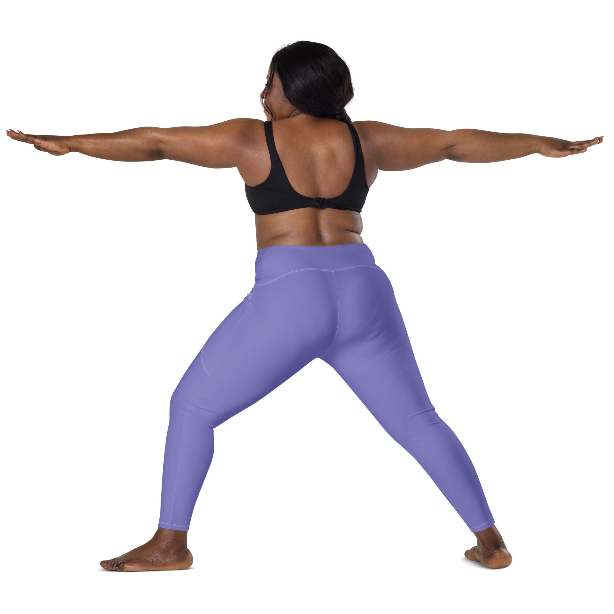 Women’s lavender high-waisted yoga leggings with pockets made of soft compression fabric for active use