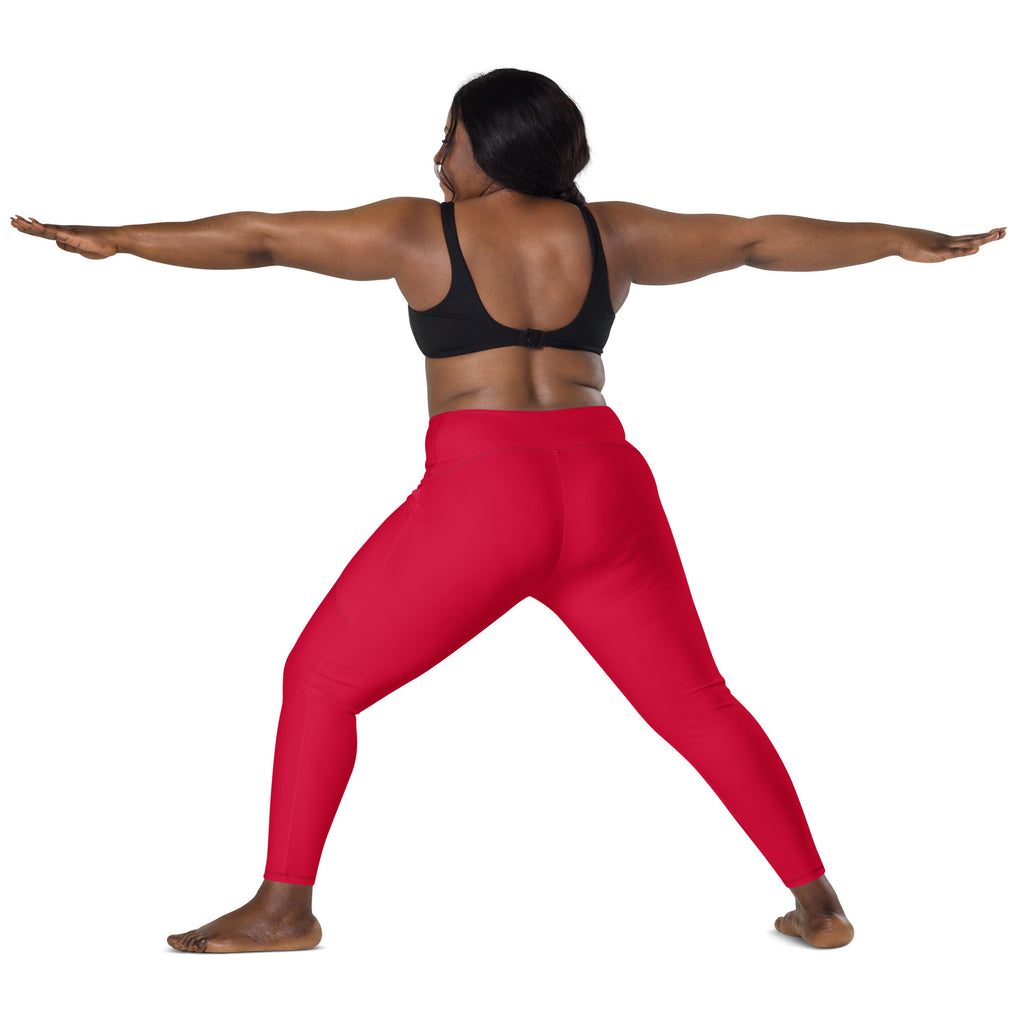 Women’s Crimson Red Yoga Leggings With Pockets – High-Waisted, Soft Compression Active Pants