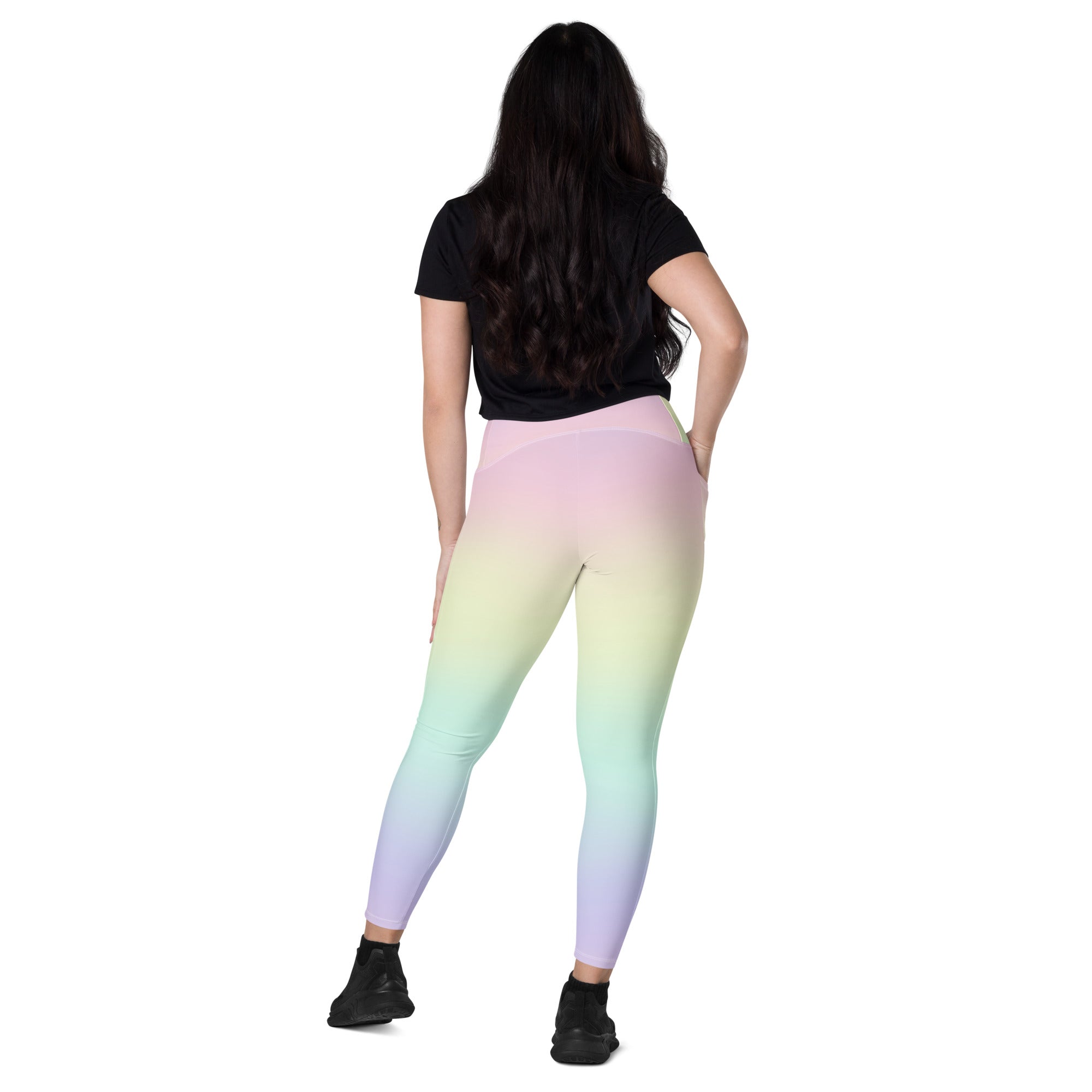 Women’s Pastel Rainbow Yoga Leggings With Pockets – High-Waisted, Soft Compression Active Pants