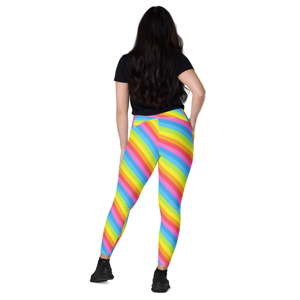Women’s Rainbow Stripe Yoga Leggings With Pockets – High-Waisted, Soft Compression Active Pants