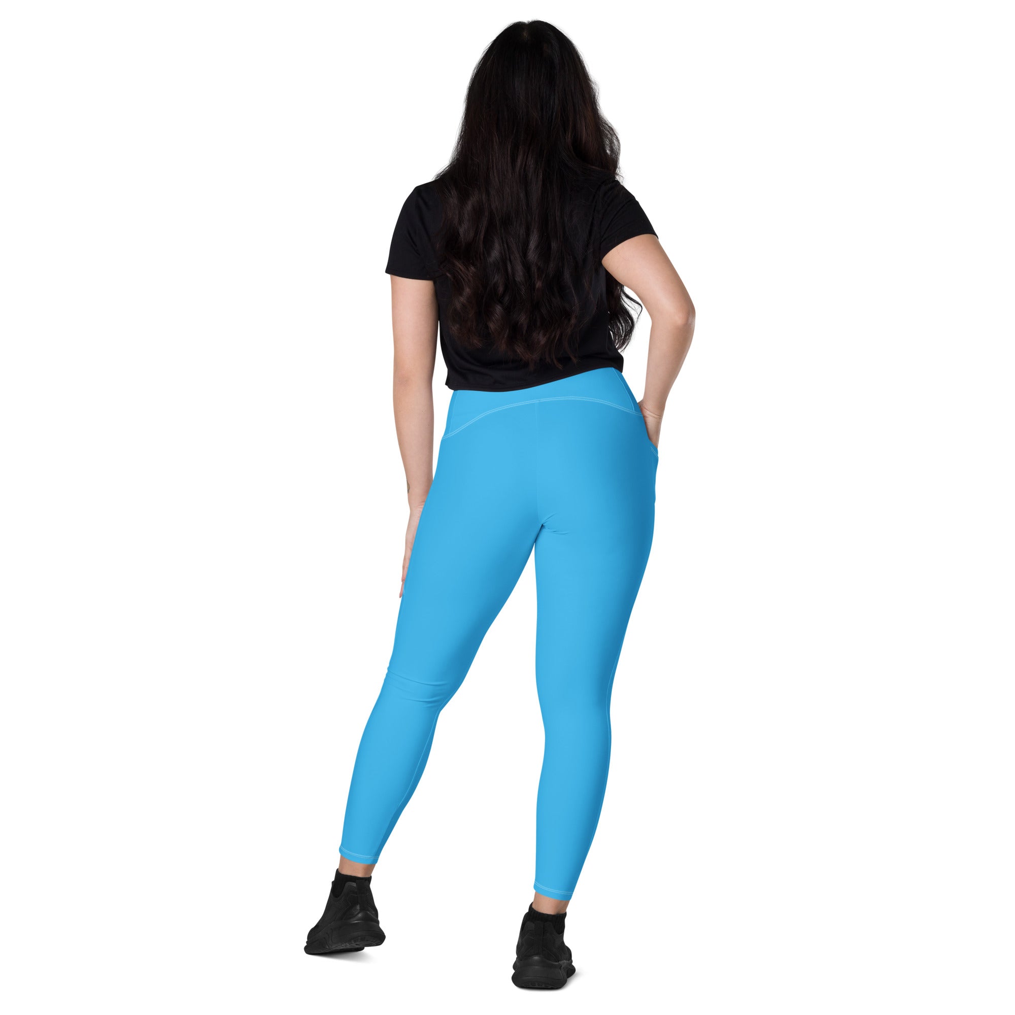 Women’s bright blue high-waisted yoga leggings with pockets soft compression fabric for activewear
