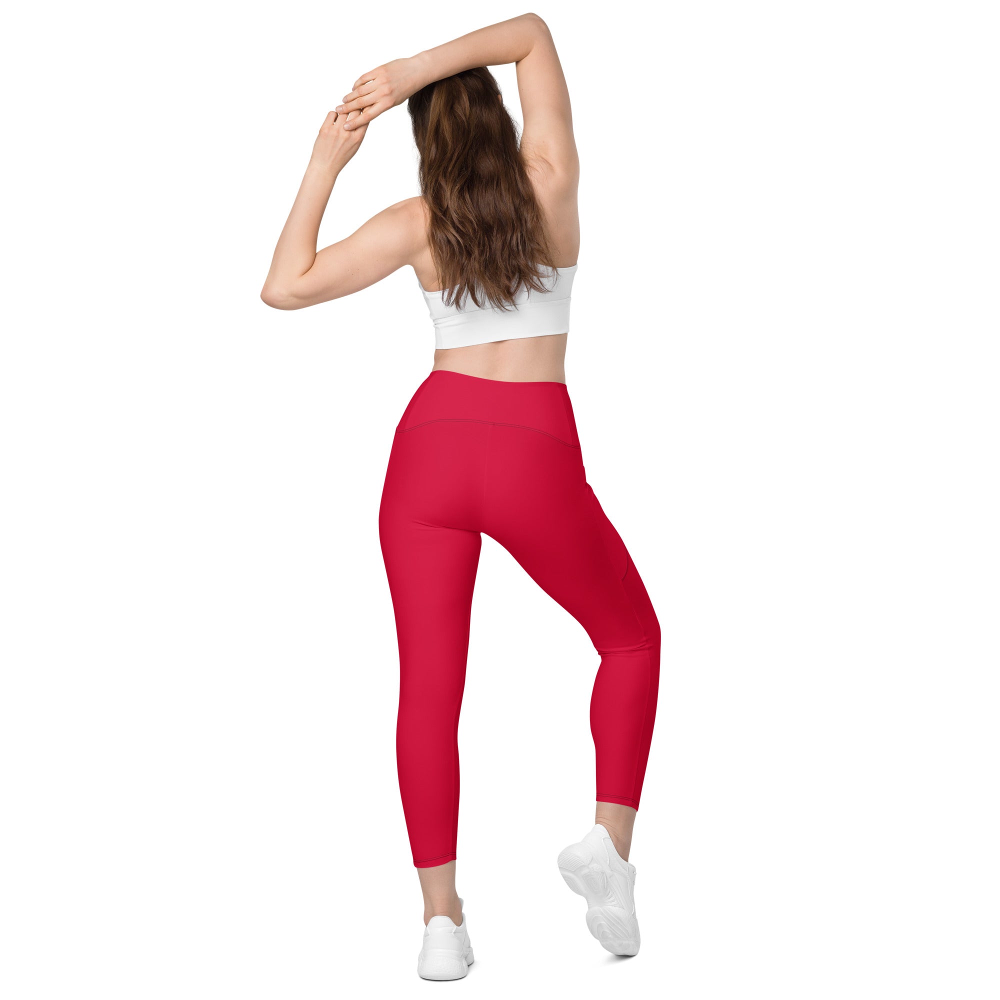 Women’s Crimson Red Yoga Leggings With Pockets – High-Waisted, Soft Compression Active Pants