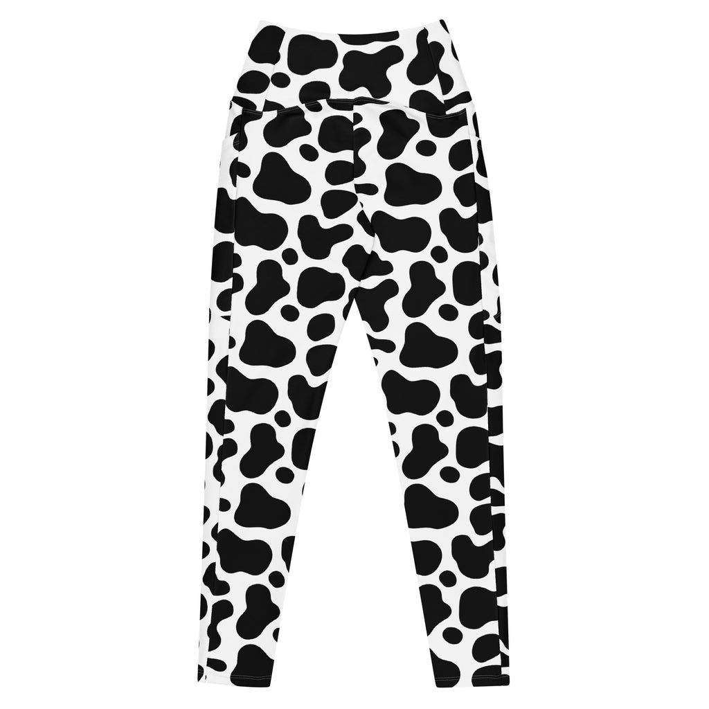 Women’s Cow Print Yoga Leggings With Pockets – High-Waisted, Soft Compression Active Pants