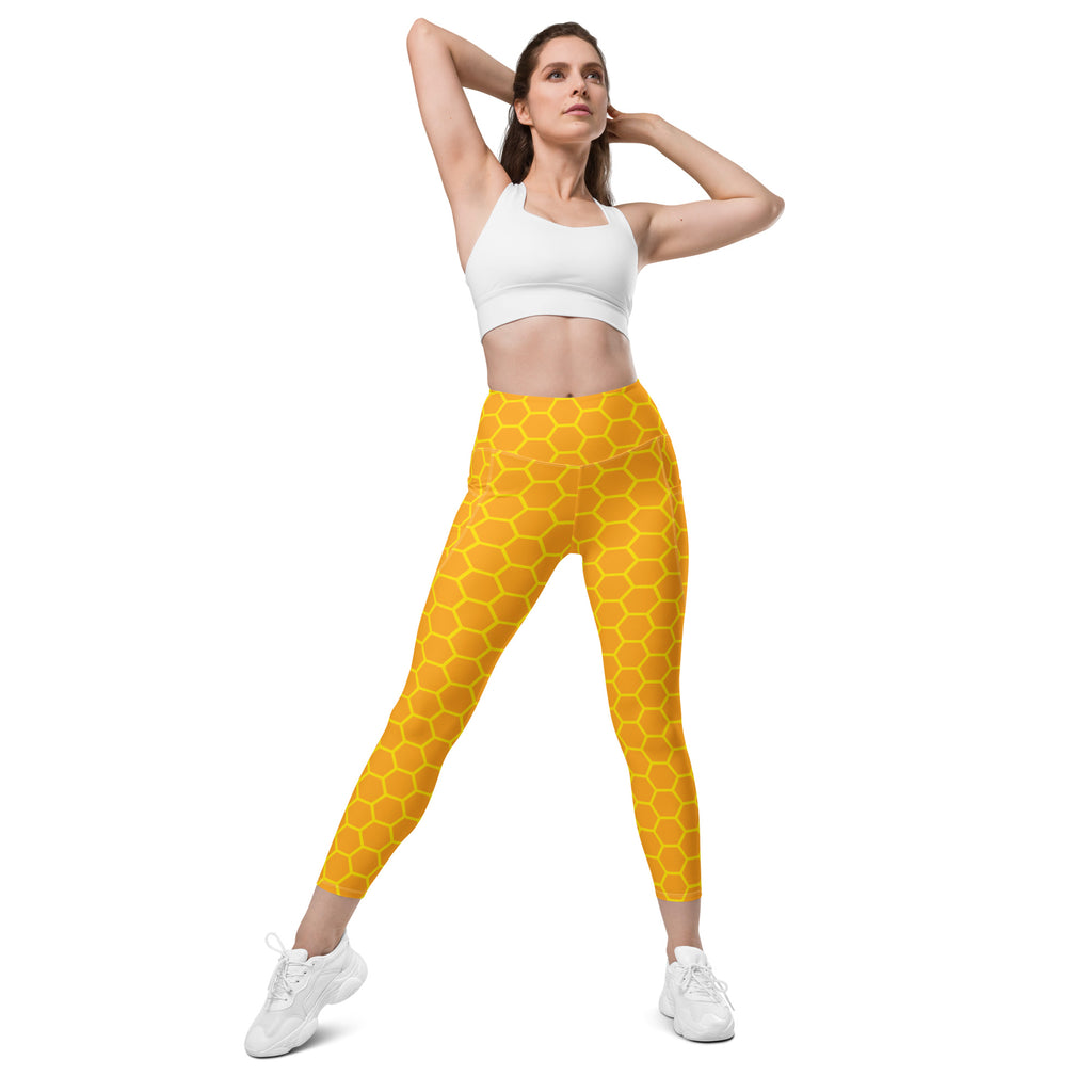 Women’s Honeycomb Yoga Leggings With Pockets – High-Waisted, Soft Compression Active Pants