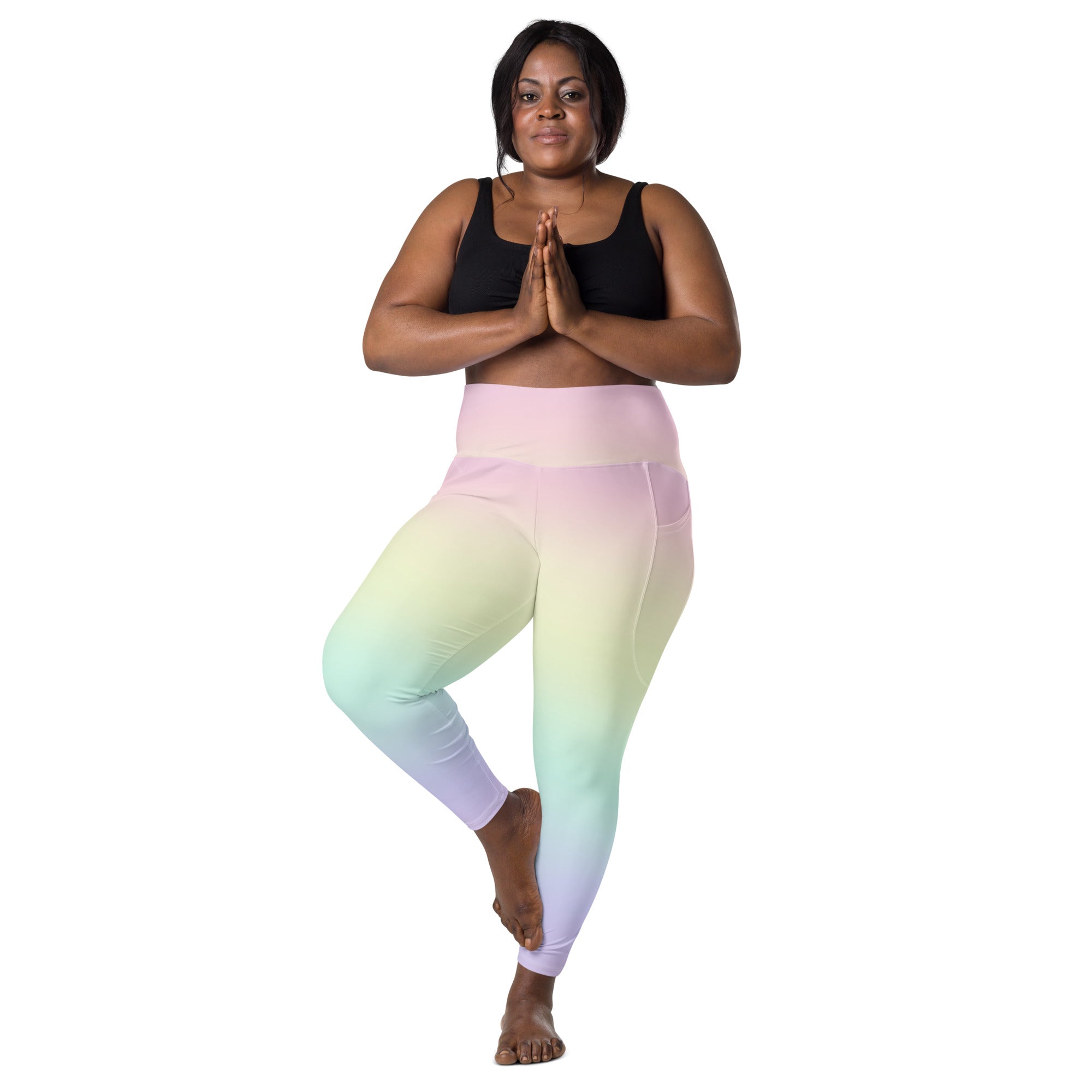 Women’s Pastel Rainbow Yoga Leggings With Pockets – High-Waisted, Soft Compression Active Pants