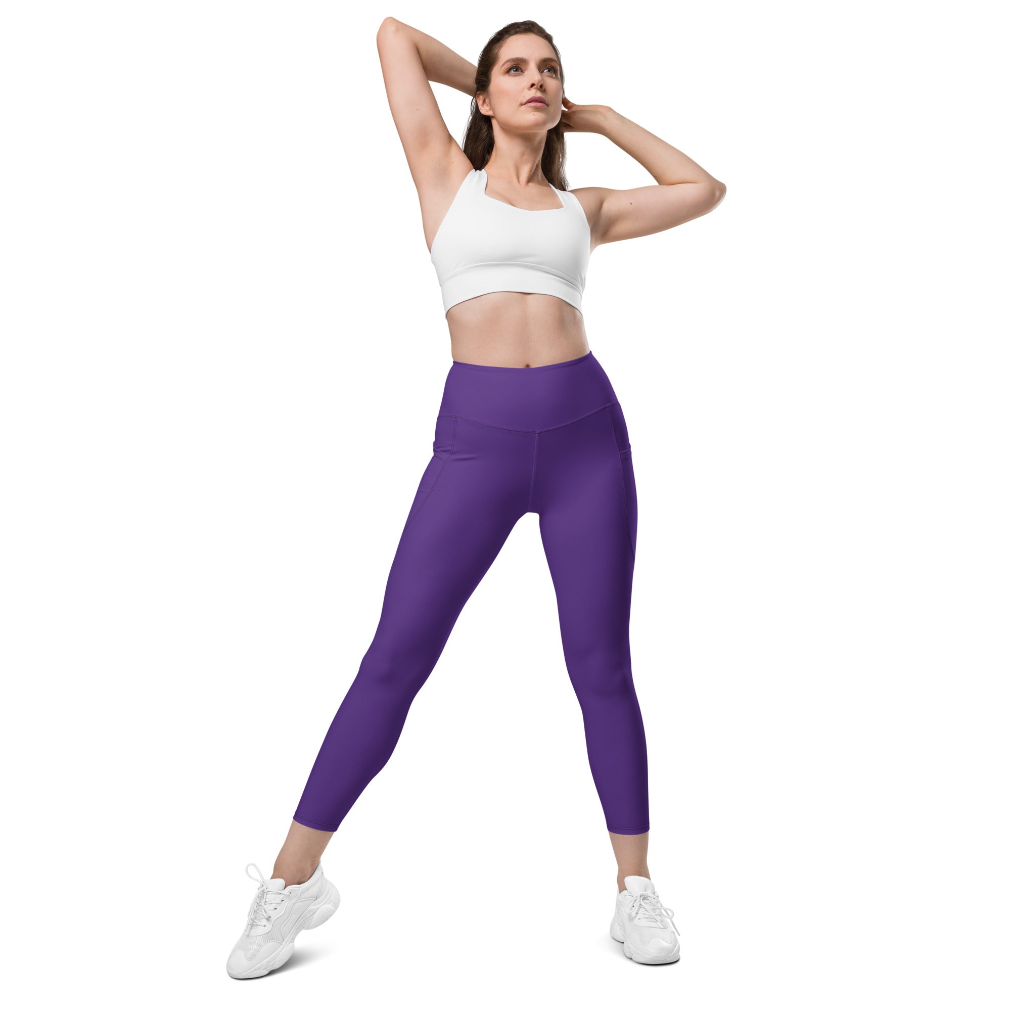 Women’s Deep Purple Yoga Leggings With Pockets – High-Waisted, Soft Compression Active Pants
