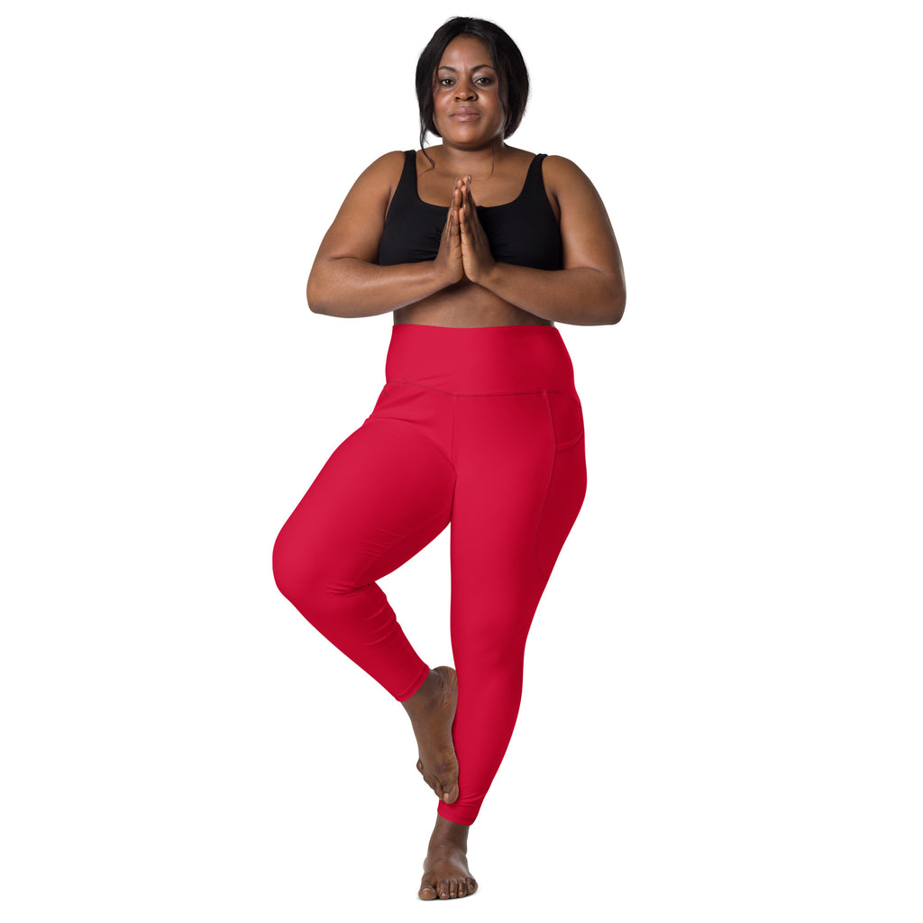Women’s Crimson Red Yoga Leggings With Pockets – High-Waisted, Soft Compression Active Pants