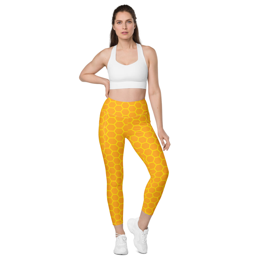 Women’s Honeycomb Yoga Leggings With Pockets – High-Waisted, Soft Compression Active Pants