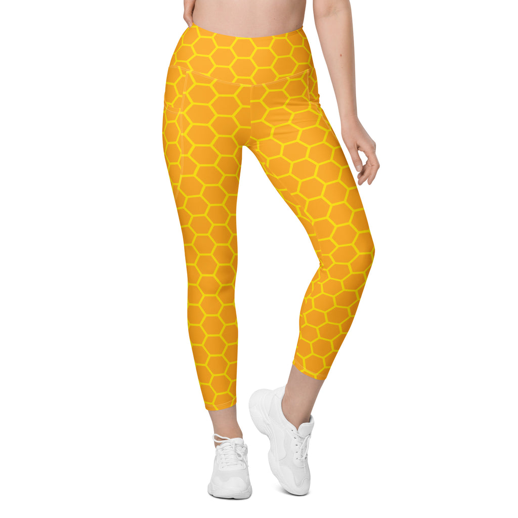 Women’s Honeycomb Yoga Leggings With Pockets – High-Waisted, Soft Compression Active Pants