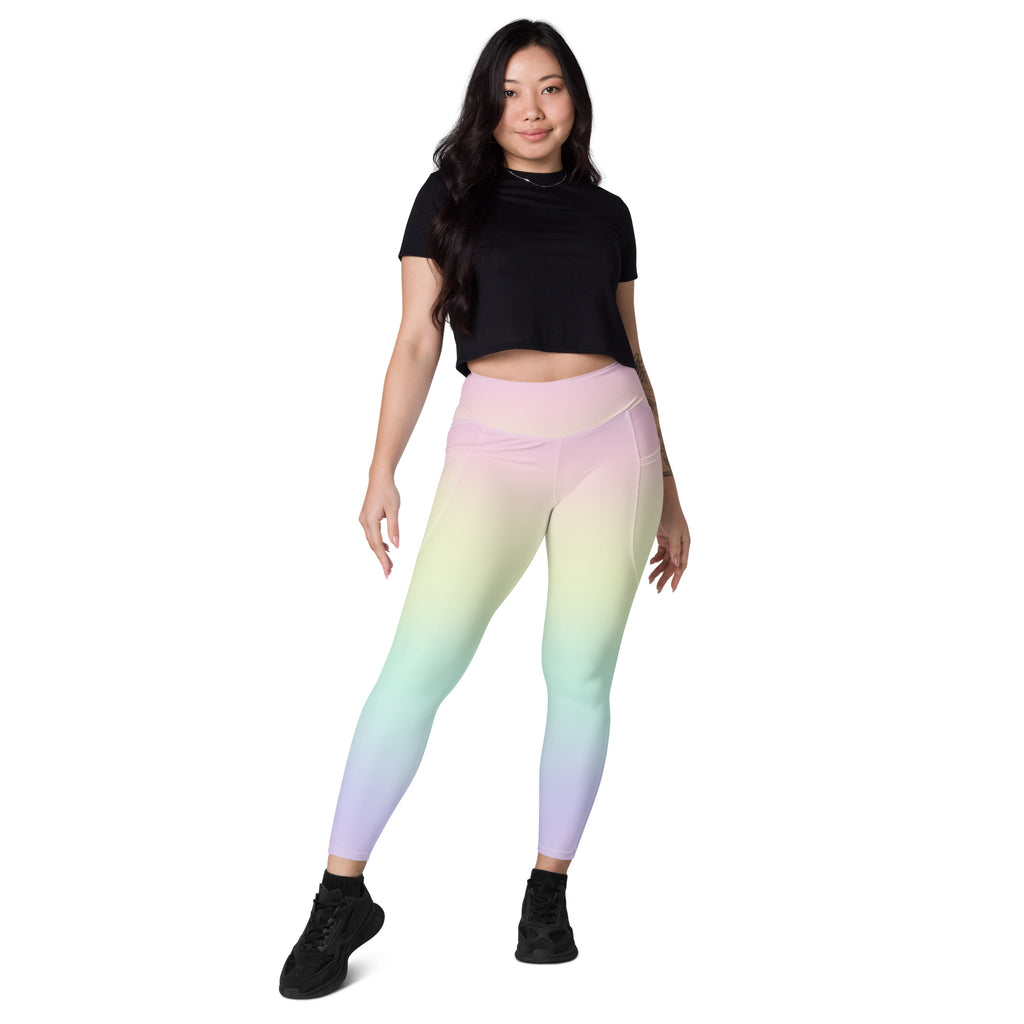Women’s Pastel Rainbow Yoga Leggings With Pockets – High-Waisted, Soft Compression Active Pants