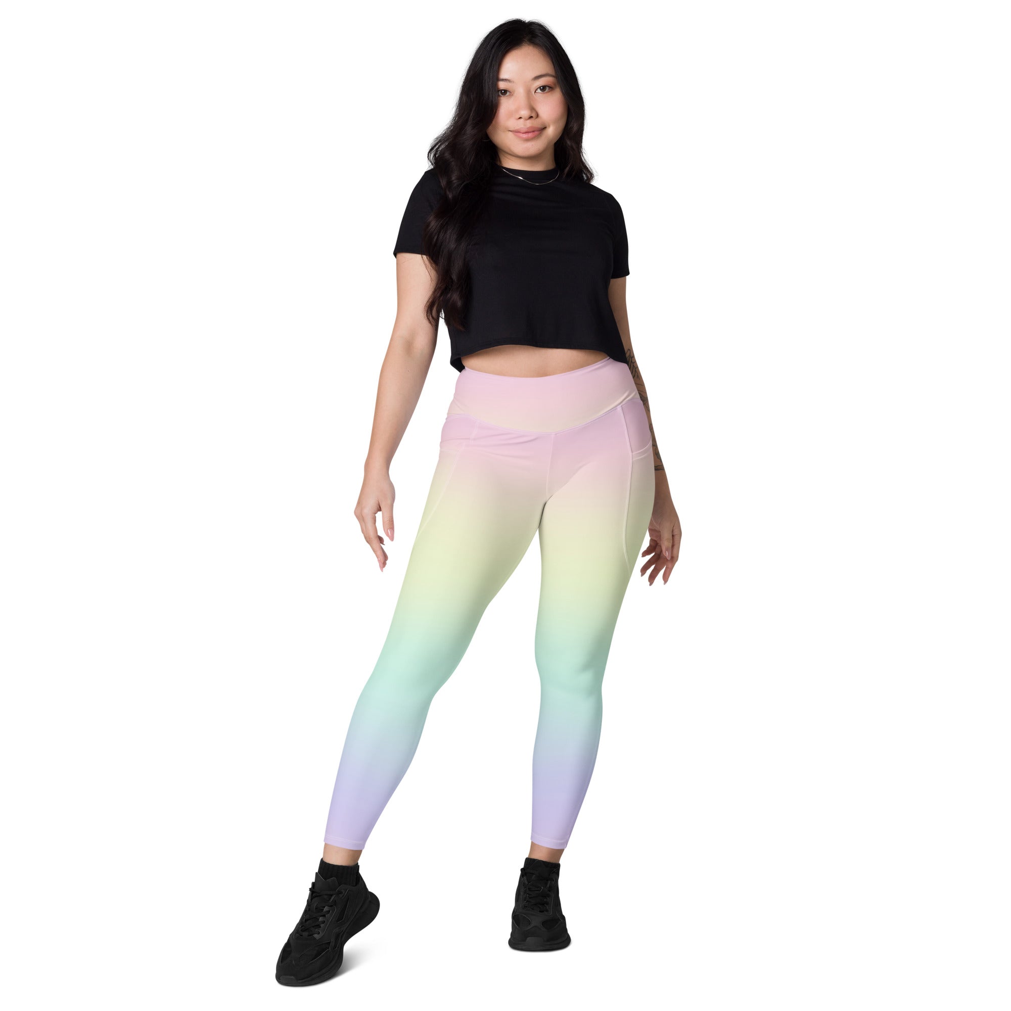 Women’s Pastel Rainbow Yoga Leggings With Pockets – High-Waisted, Soft Compression Active Pants
