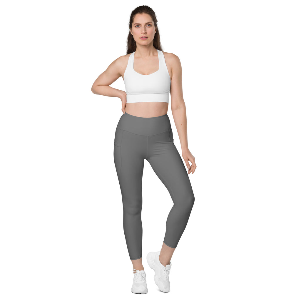 Women’s gray high-waisted seamless yoga leggings with pockets soft compression fabric for active wear
