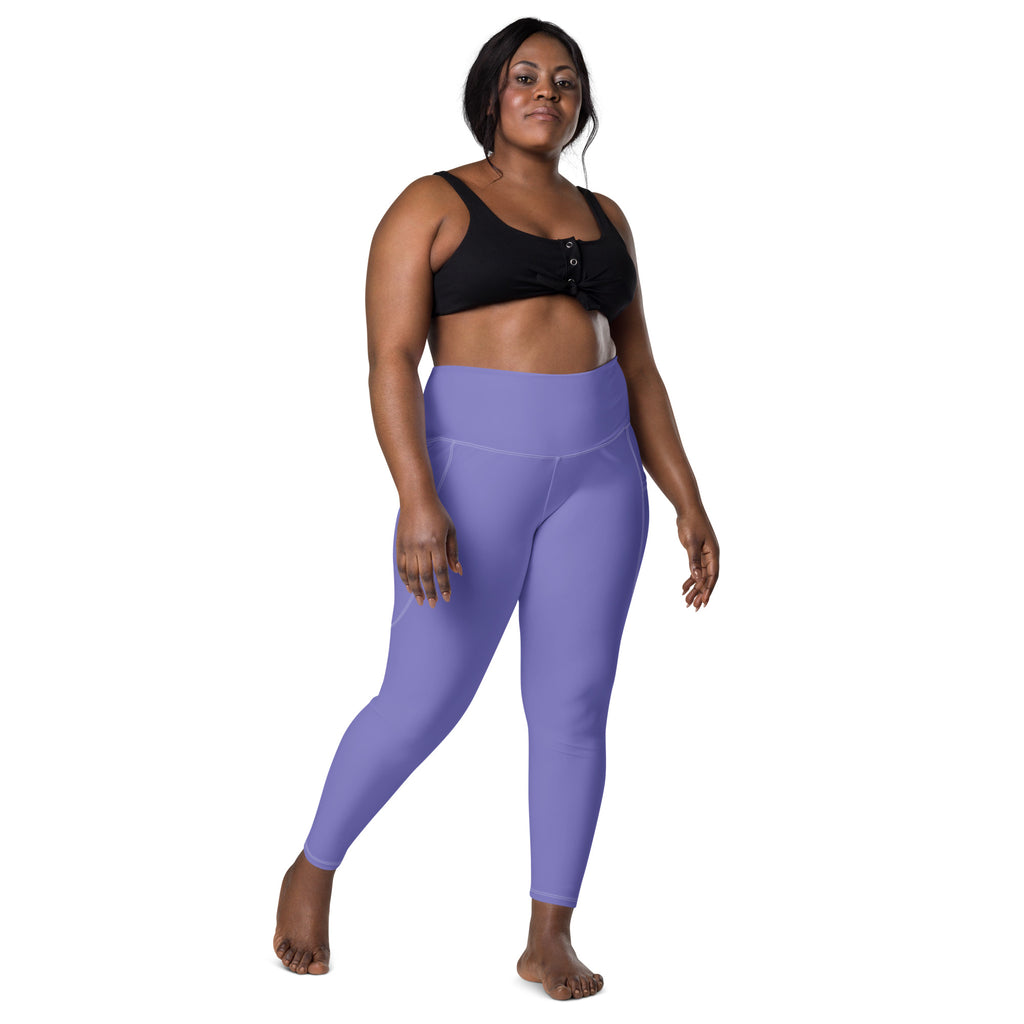 Women’s lavender high-waisted yoga leggings with pockets made of soft compression fabric for active wear