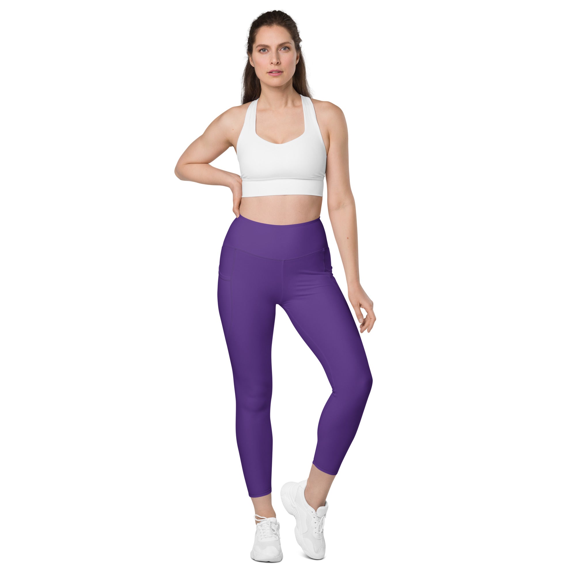 Women’s Deep Purple Yoga Leggings With Pockets – High-Waisted, Soft Compression Active Pants
