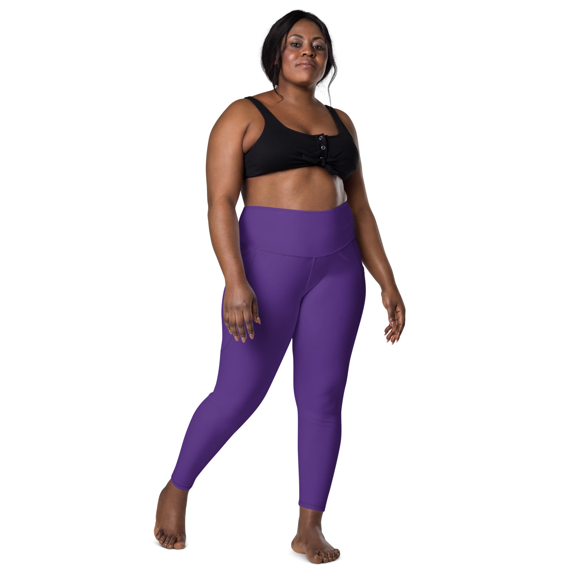 Women’s Deep Purple Yoga Leggings With Pockets – High-Waisted, Soft Compression Active Pants