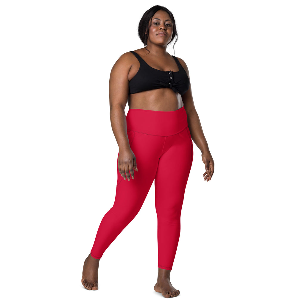 Women’s Crimson Red Yoga Leggings With Pockets – High-Waisted, Soft Compression Active Pants