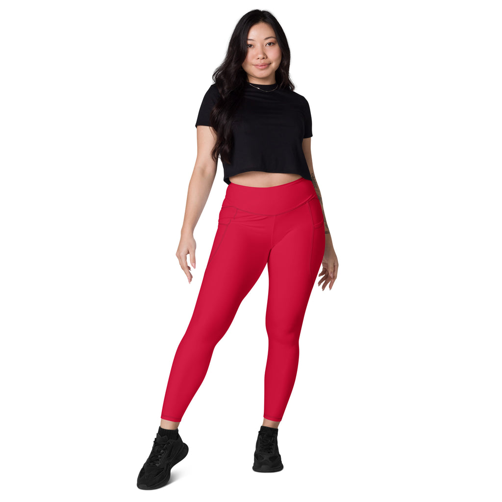 Women’s Crimson Red Yoga Leggings With Pockets – High-Waisted, Soft Compression Active Pants