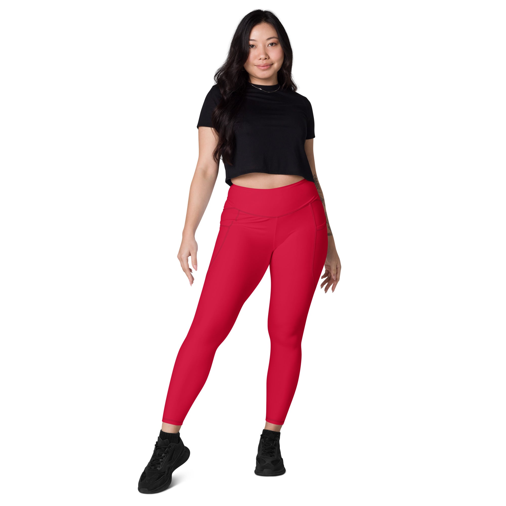 Women’s Crimson Red Yoga Leggings With Pockets – High-Waisted, Soft Compression Active Pants