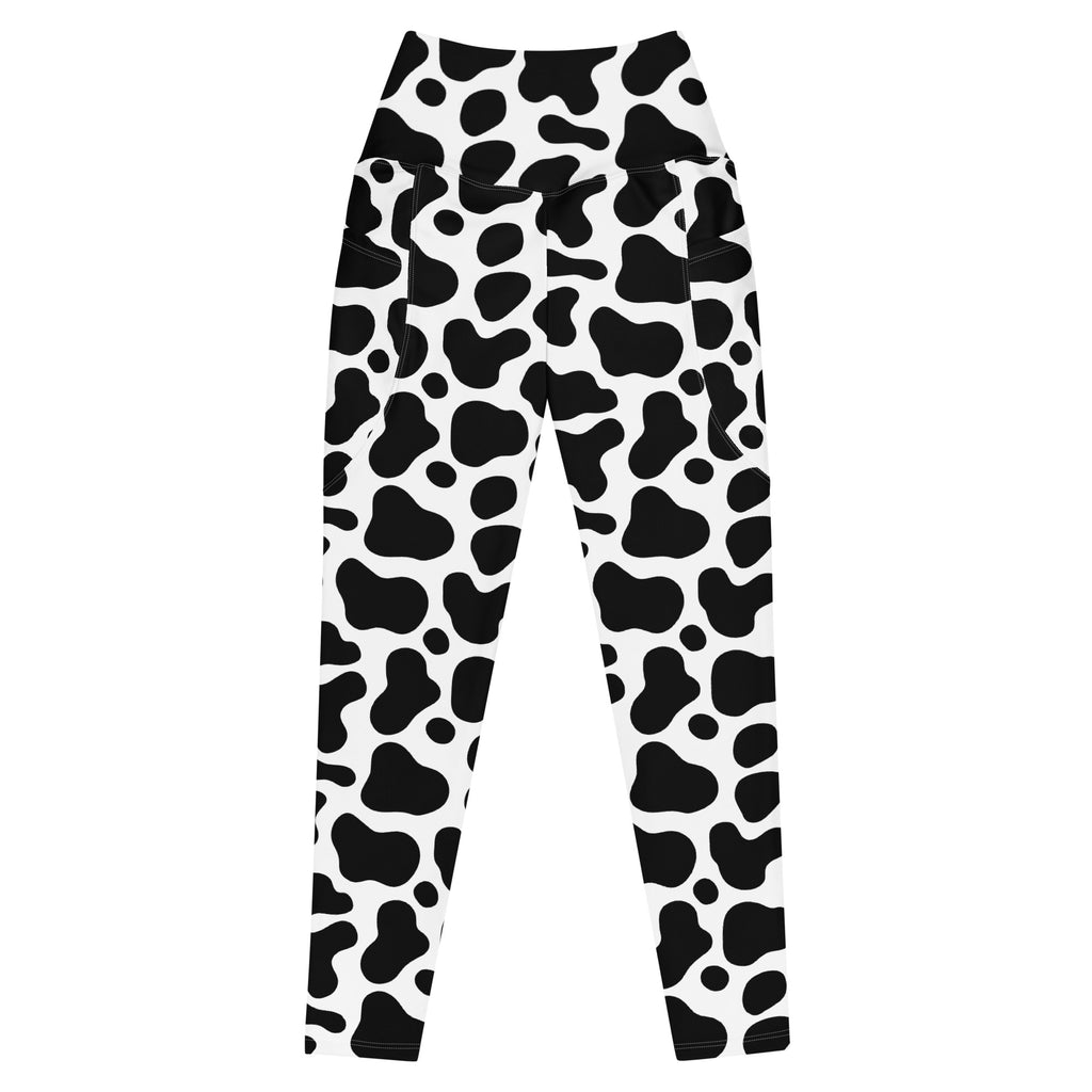 Women’s Cow Print Yoga Leggings With Pockets – High-Waisted, Soft Compression Active Pants