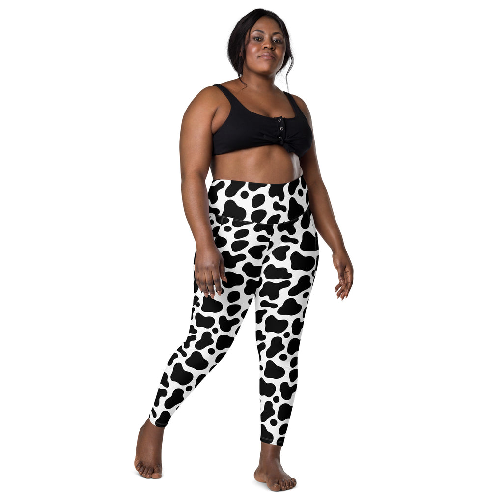Women’s Cow Print Yoga Leggings With Pockets – High-Waisted, Soft Compression Active Pants