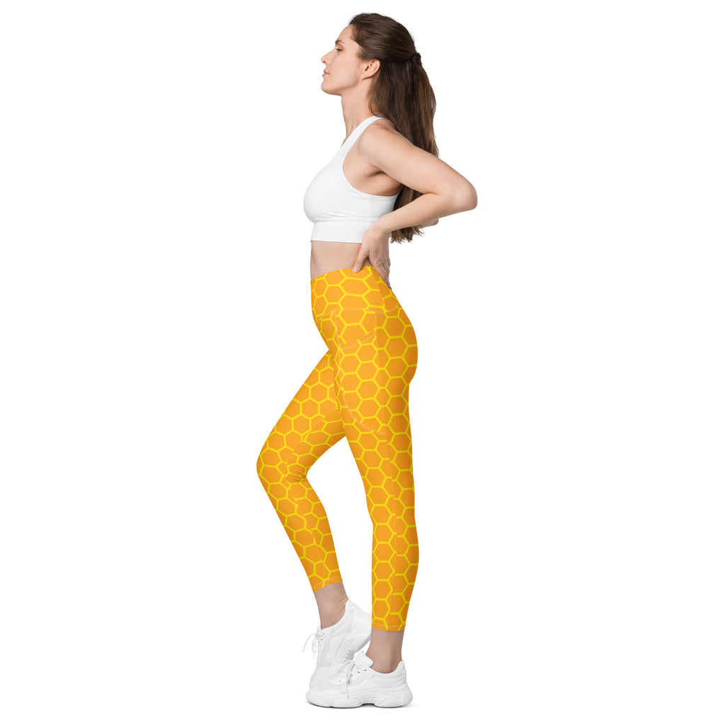 Women’s Honeycomb Yoga Leggings With Pockets – High-Waisted, Soft Compression Active Pants