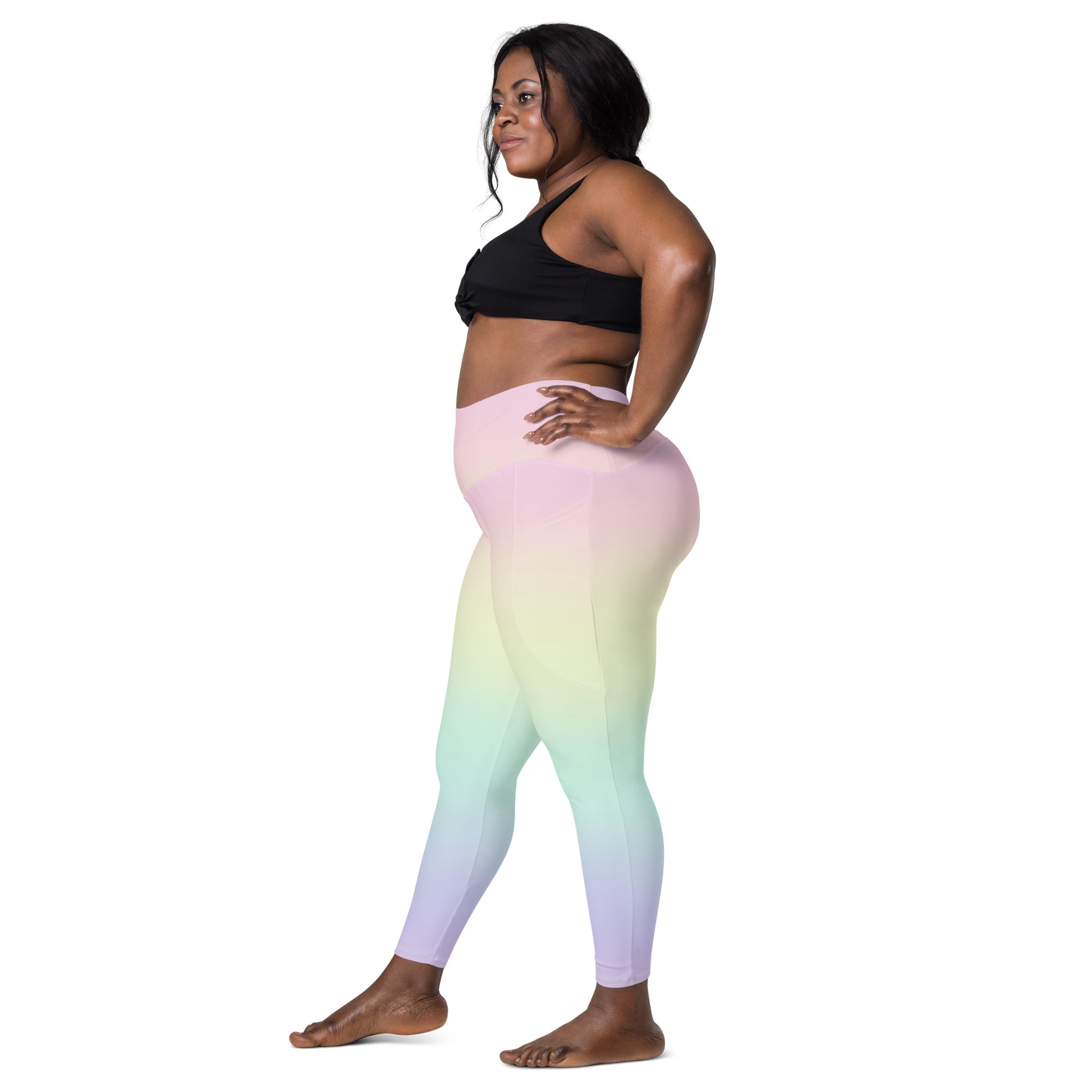 Women’s Pastel Rainbow Yoga Leggings With Pockets – High-Waisted, Soft Compression Active Pants
