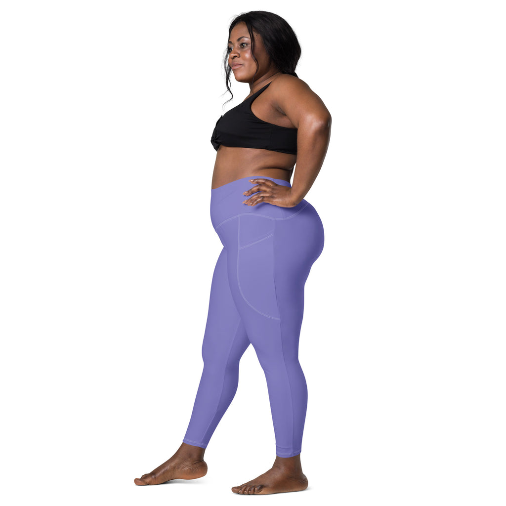 Women’s lavender high-waisted yoga leggings with pockets made of soft compression smooth material