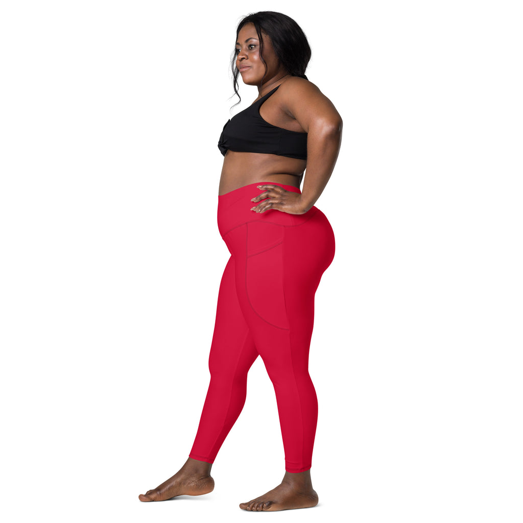 Women’s Crimson Red Yoga Leggings With Pockets – High-Waisted, Soft Compression Active Pants