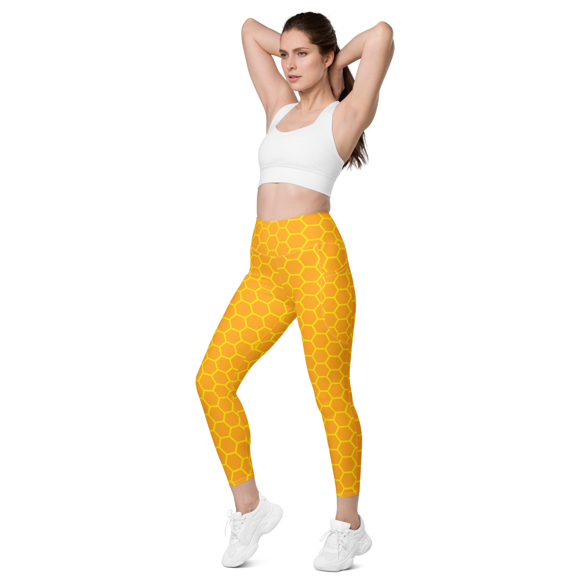 Women’s Honeycomb Yoga Leggings With Pockets – High-Waisted, Soft Compression Active Pants