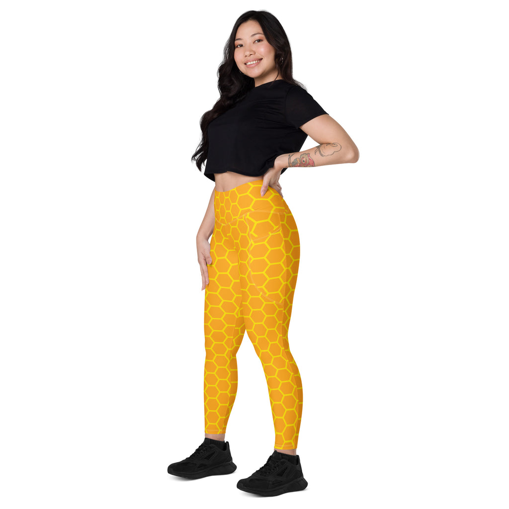 Women’s Honeycomb Yoga Leggings With Pockets – High-Waisted, Soft Compression Active Pants
