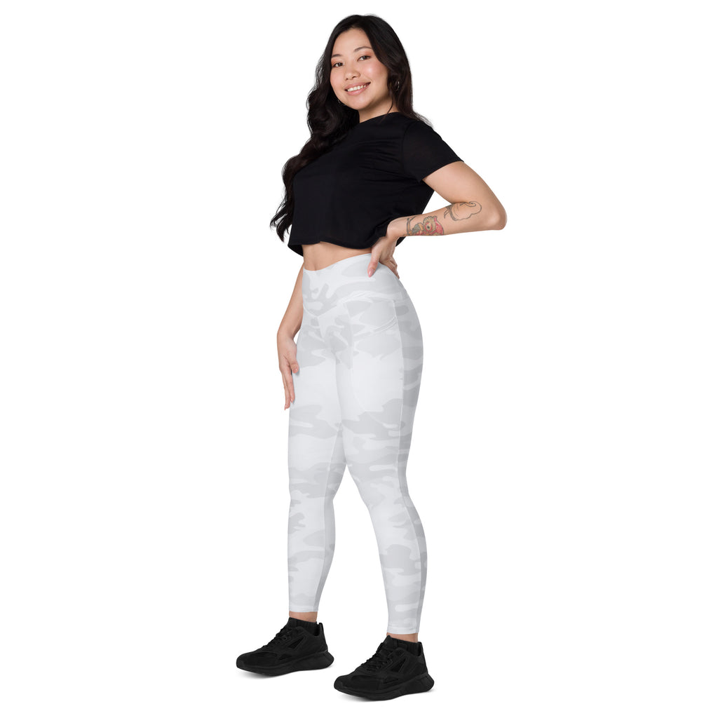 Women’s high waisted white camouflage leggings with pockets soft compression active yoga pants