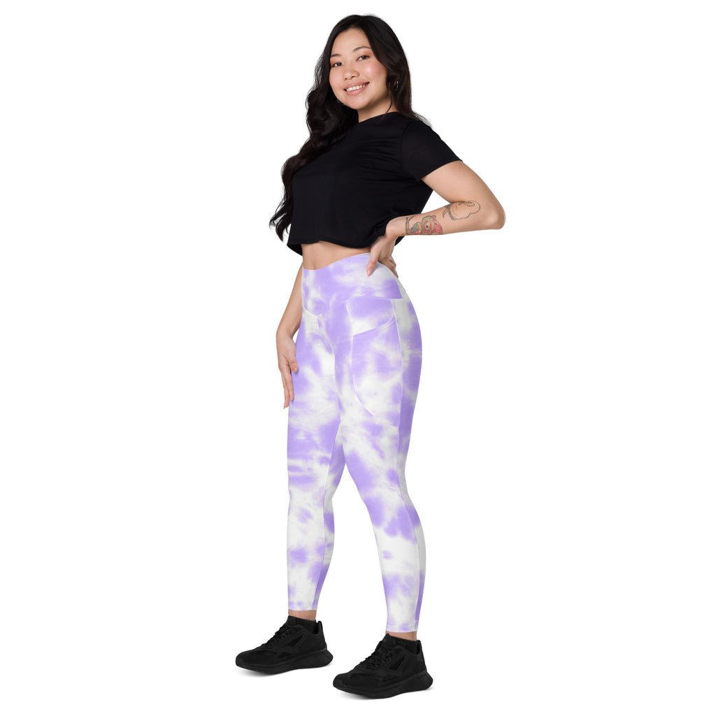 Women’s purple and white tie dye high waisted yoga leggings with pockets soft compression active pants