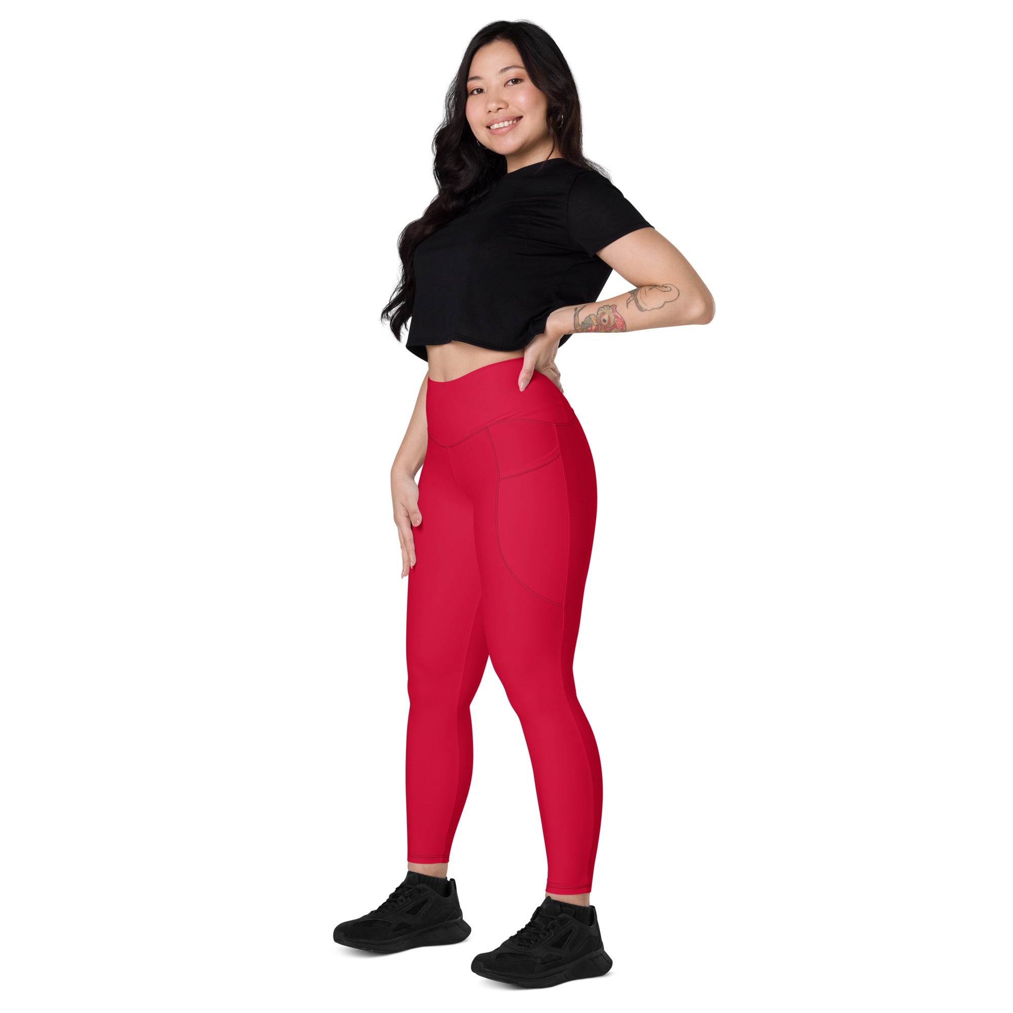 Women’s Crimson Red Yoga Leggings With Pockets – High-Waisted, Soft Compression Active Pants