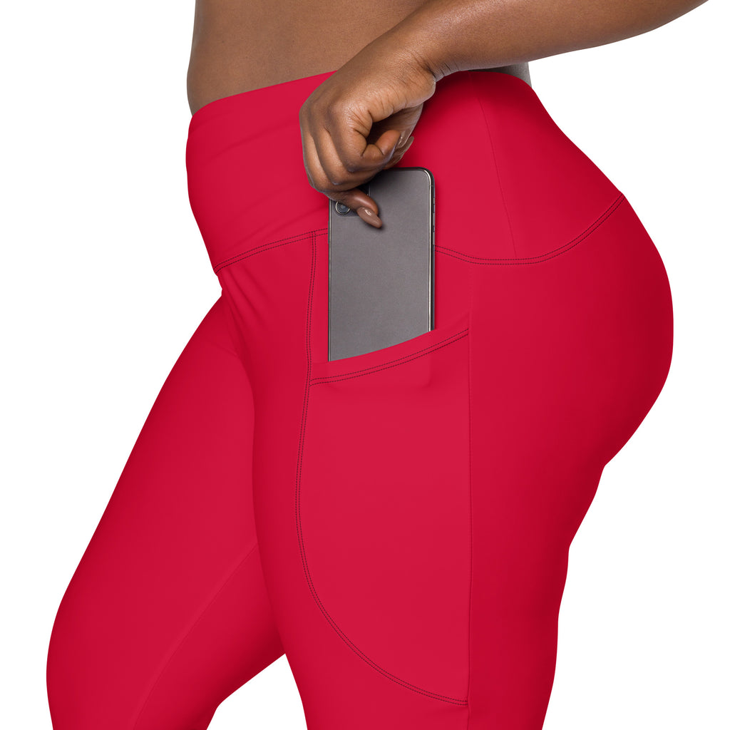 Women’s Crimson Red Yoga Leggings With Pockets – High-Waisted, Soft Compression Active Pants