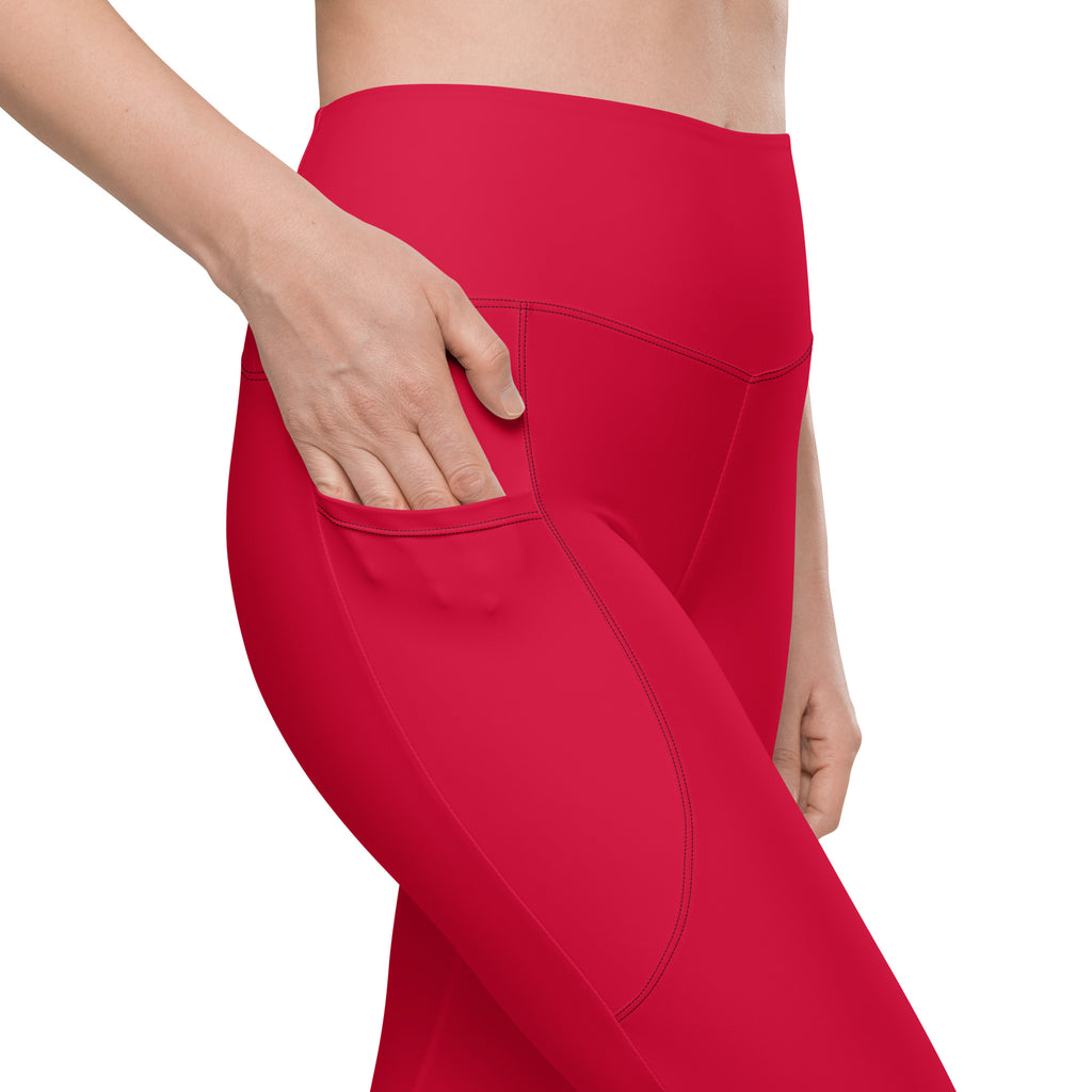 Women’s Crimson Red Yoga Leggings With Pockets – High-Waisted, Soft Compression Active Pants