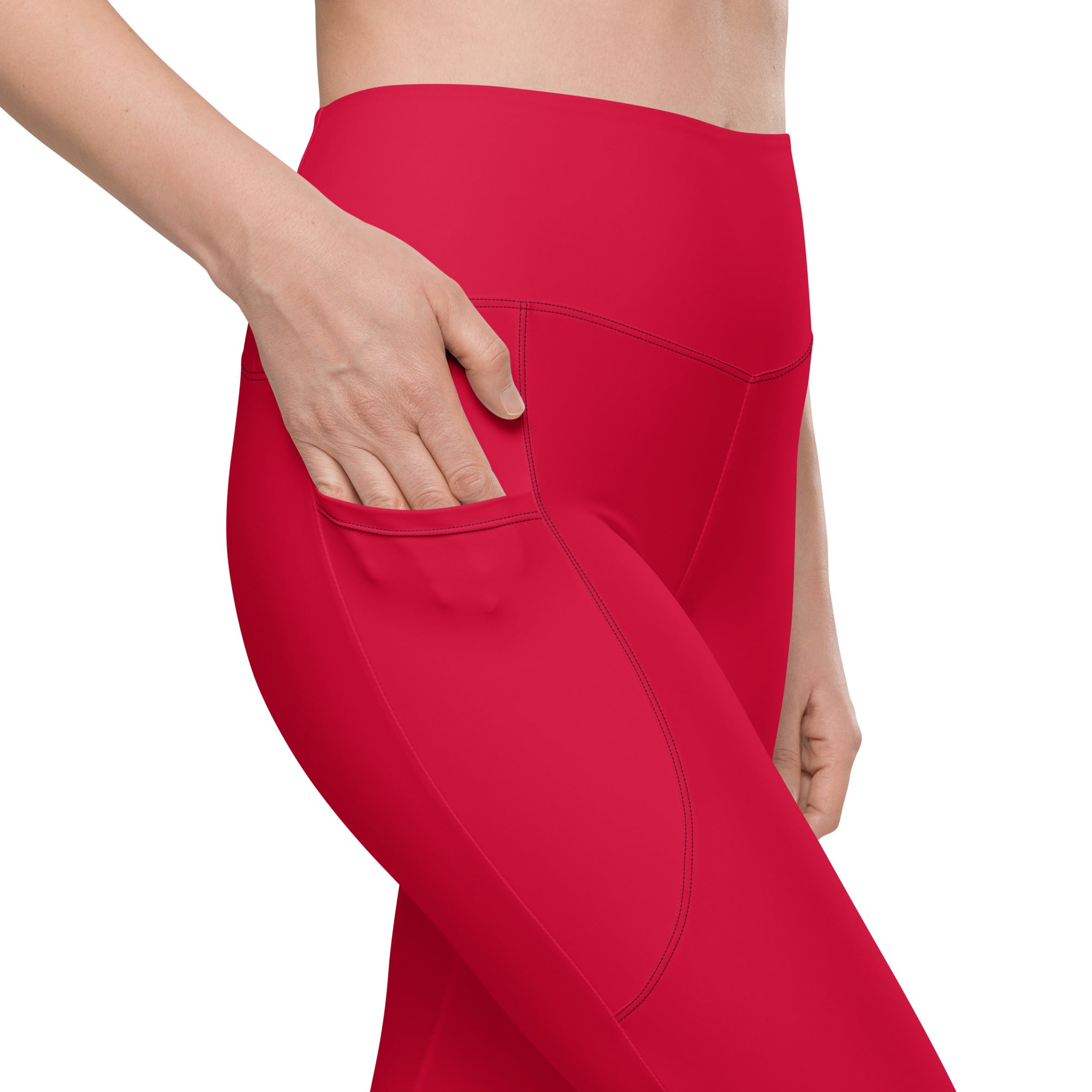 Women’s Crimson Red Yoga Leggings With Pockets – High-Waisted, Soft Compression Active Pants