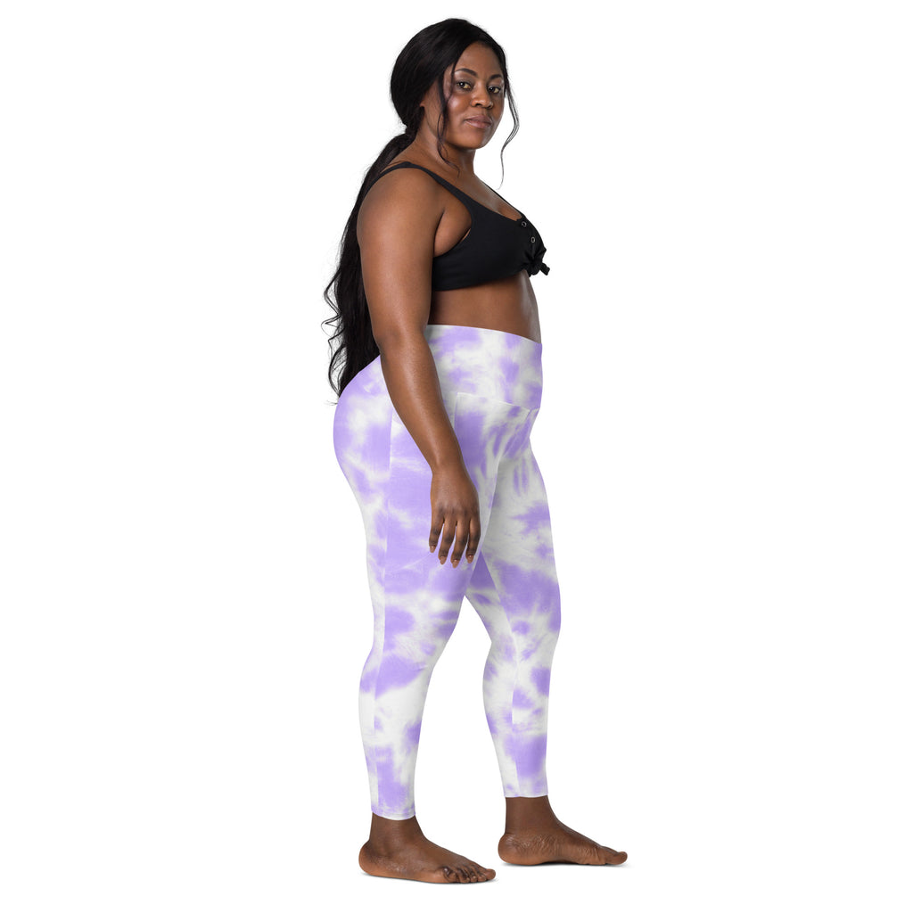 Women’s purple and white tie dye high waisted yoga leggings with pockets soft compression active pants